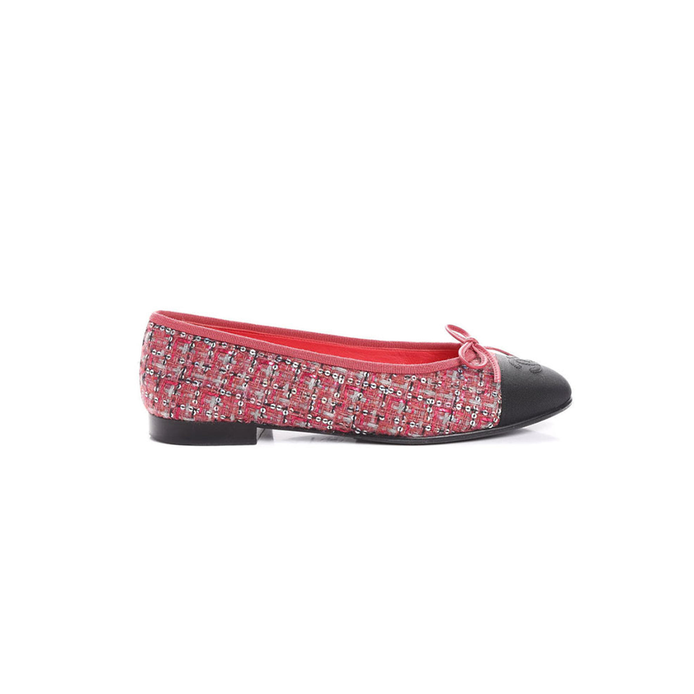 CHANEL SEQUIN TWEED EMBELLISHMENTS PRINTED BALLET FLATS 